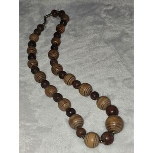 Wooden Beaded Necklace Boho Chic Statement Jewelry Fashion Accessory vintage